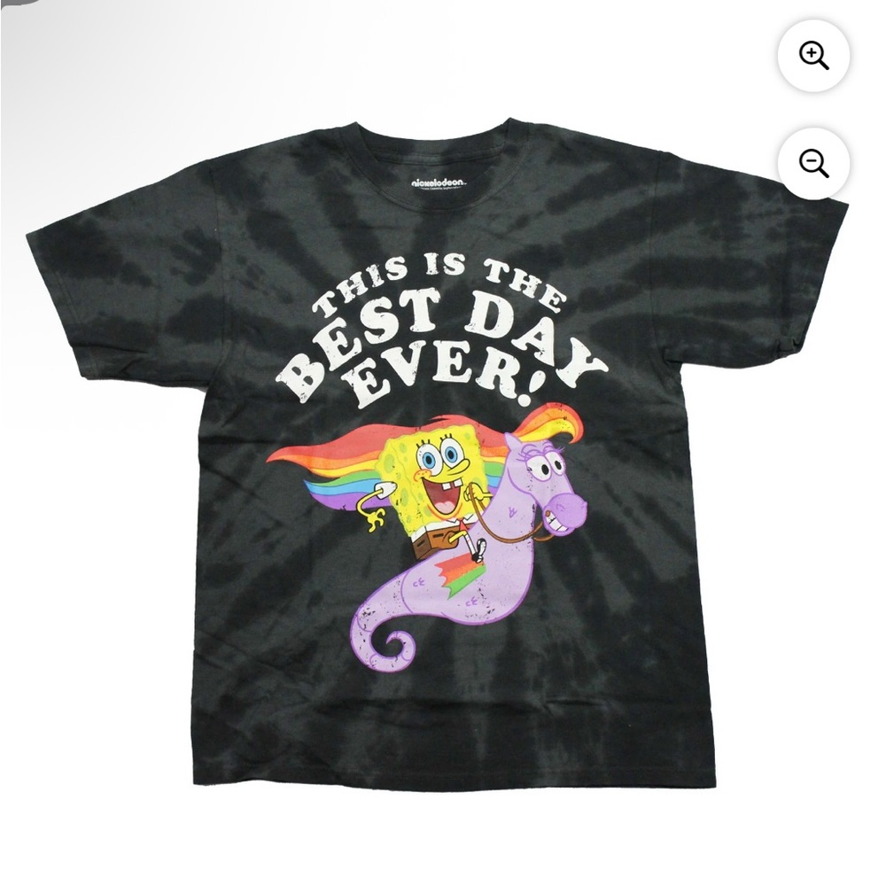 Spongebob Sqaurepants - Black spiral Dye “This Is The Best Day Ever" Size Small